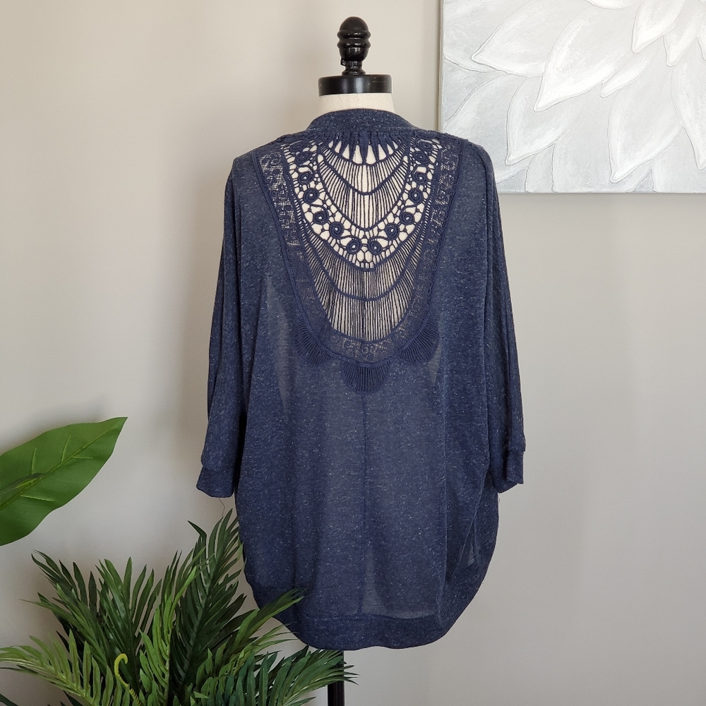 Rewind CROCHET BACK 3/4 SLEEVE CARDIGAN